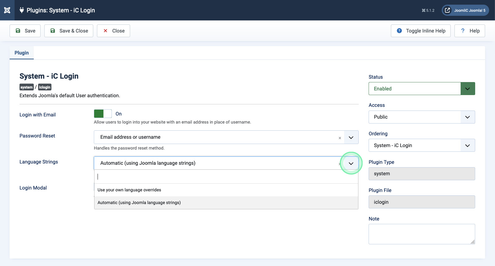 iC Login language strings overrides option